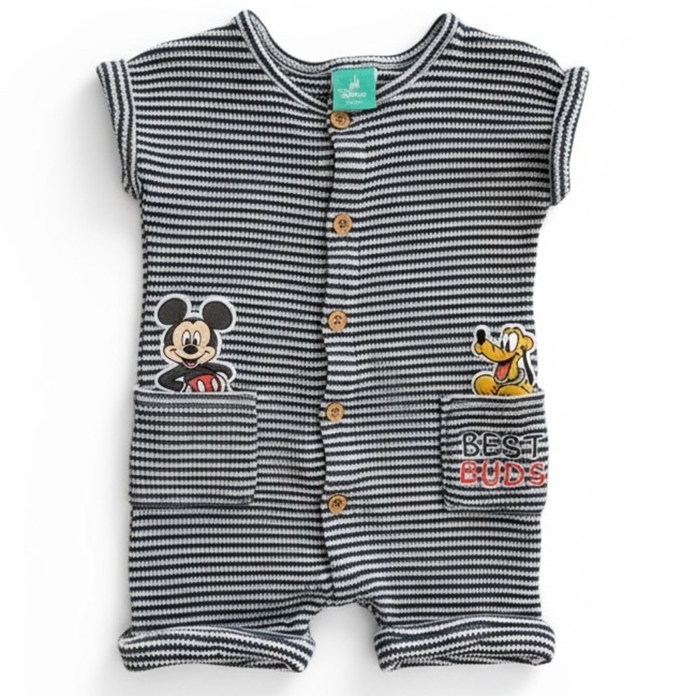 Disney Baby Boy Mickey Mouse Romper Shortalls Button Jon Jon Mickey Pluto 18 Mon